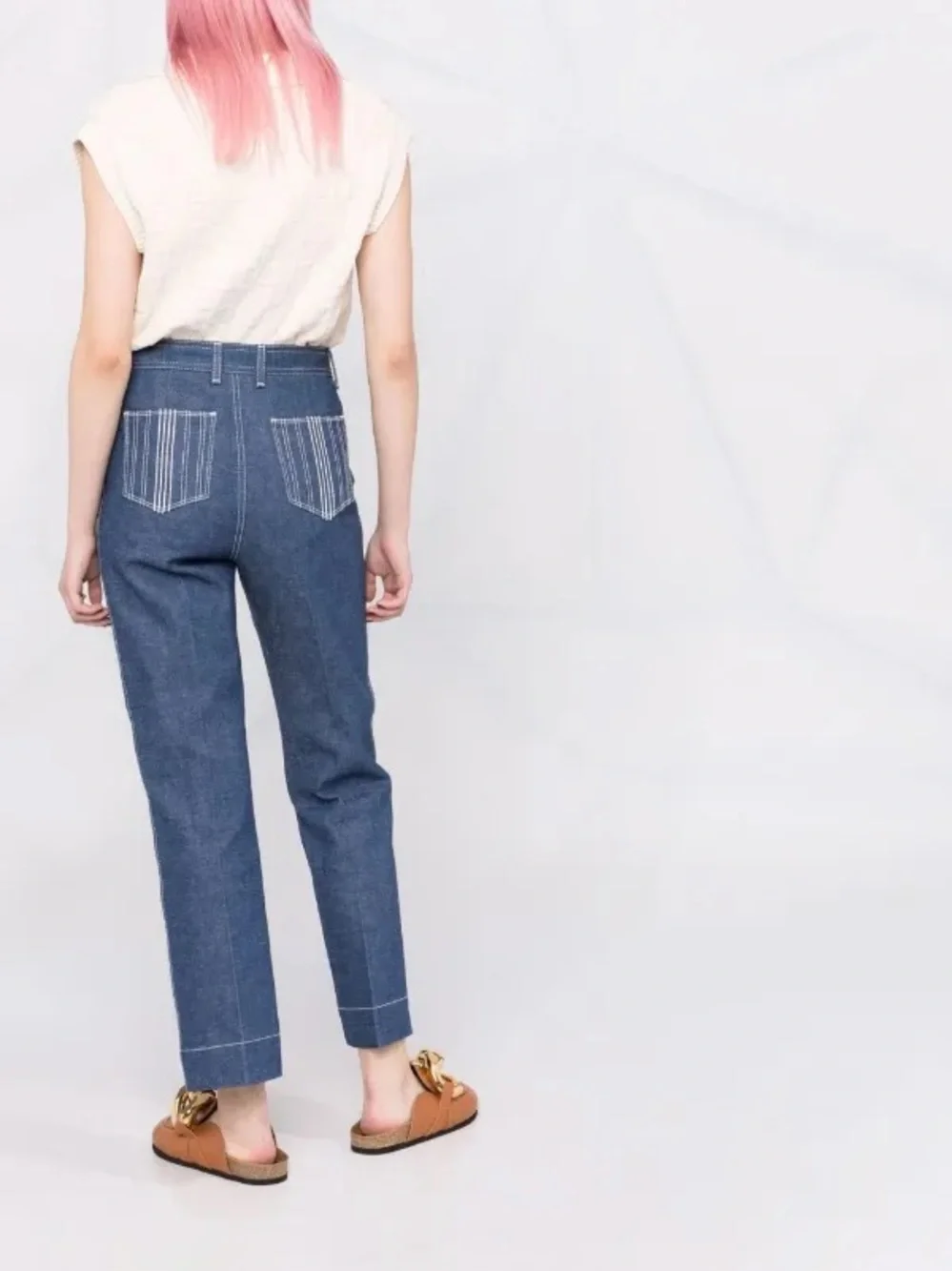 Tory Burch Cropped Straight Leg Denim Jeans Embroidered Pockets Size 29